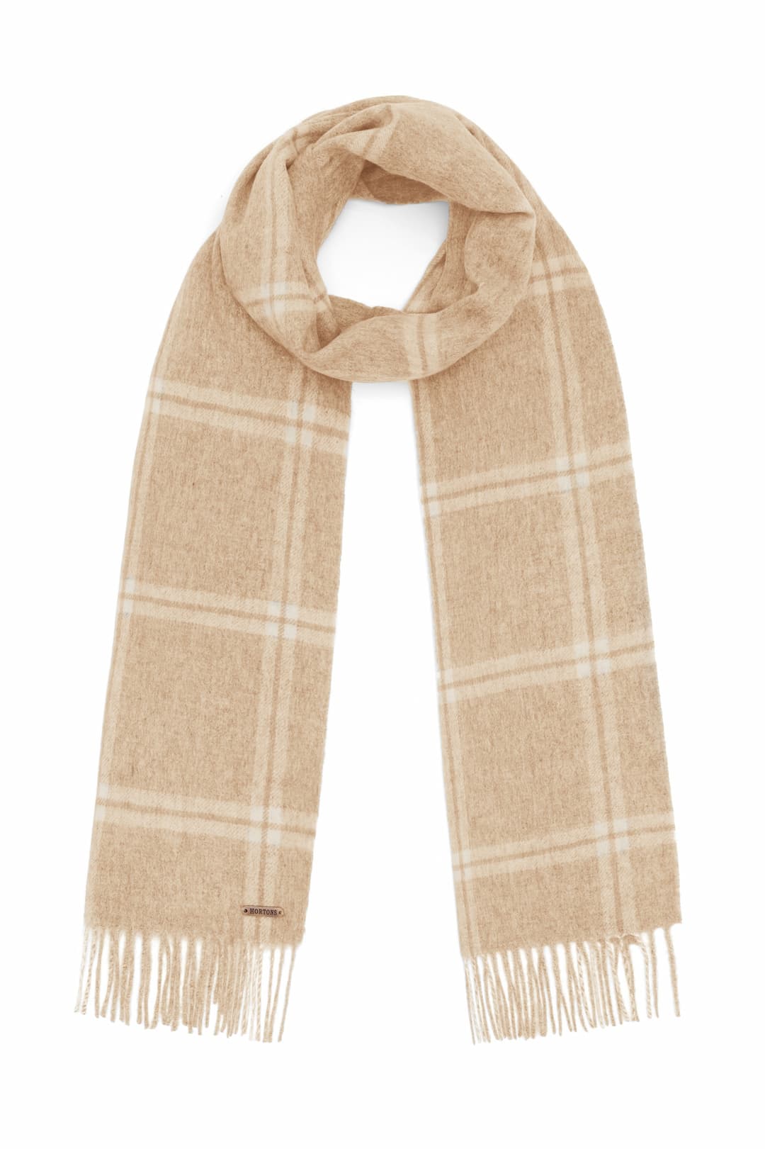 Hortons England - 100% Lambswool Checked Scarf - Sand