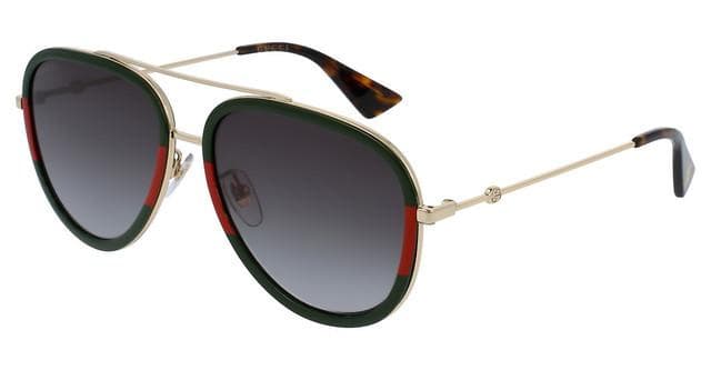 Gucci - GG0062S 003 Aviator Style Sunglasses Black Gold Green Red 57mm