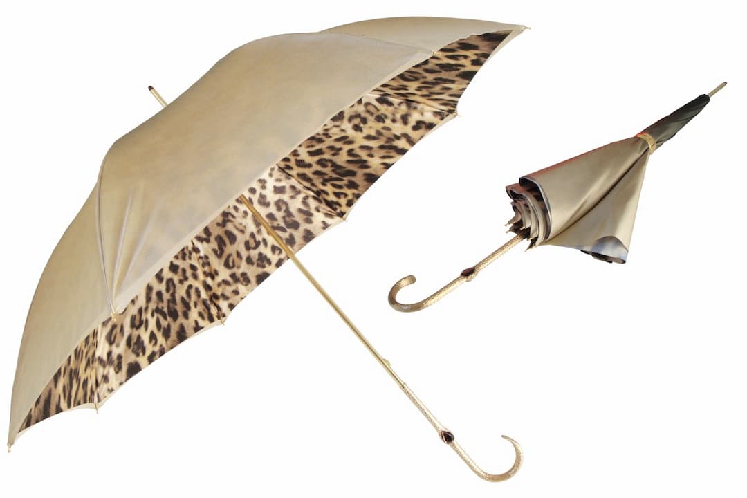 Pasotti Leopard Print Ivory Umbrella, Double Cloth