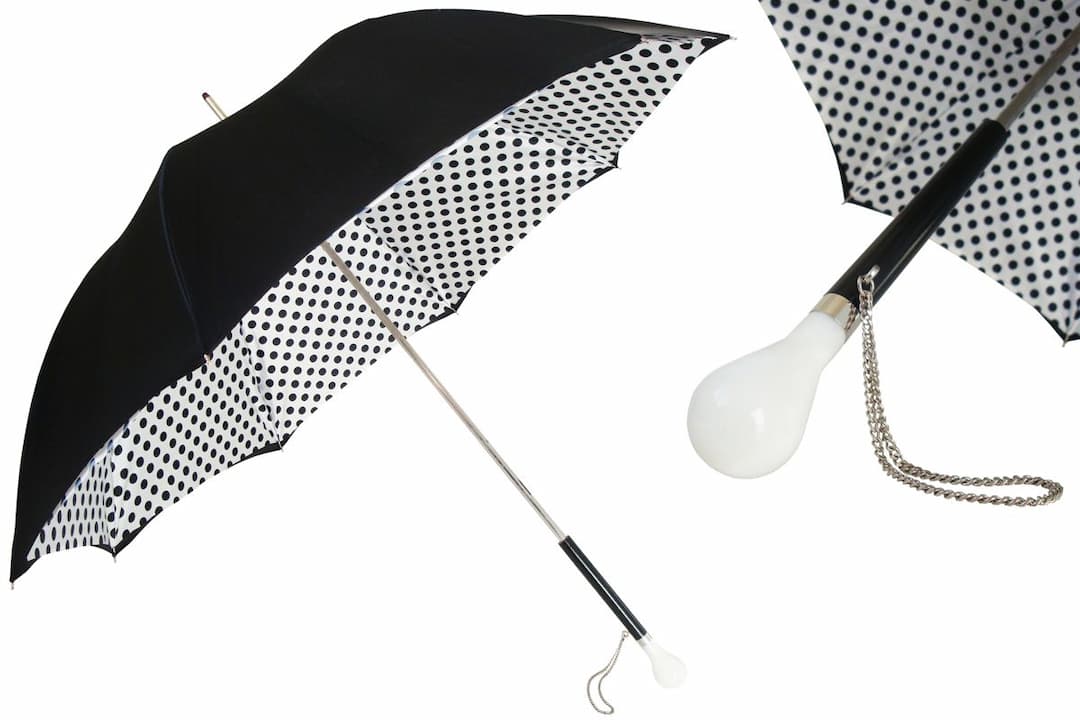 Pasotti Women Black and White Polka Dots Umbrella, Double Cloth