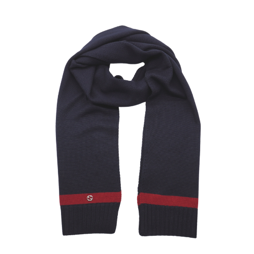 Gucci -Knitted Scarf GG Logo - Navy/Red