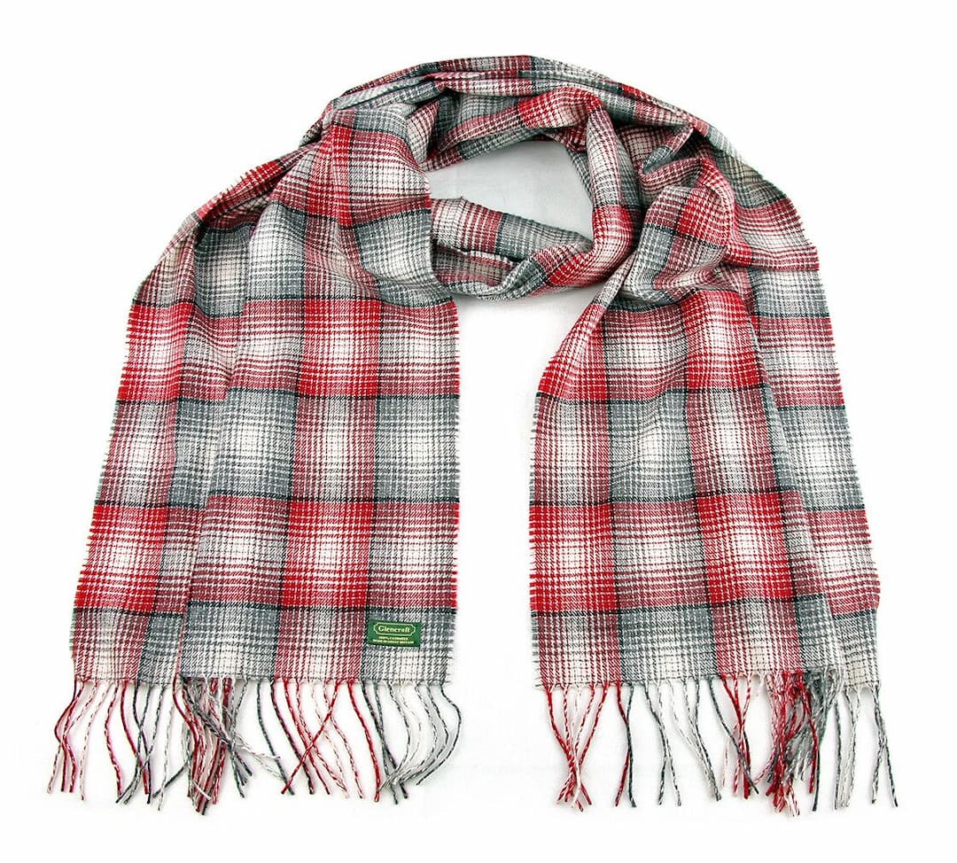 Glencroft - 100% Cashmere Red and Grey Plaid Stole