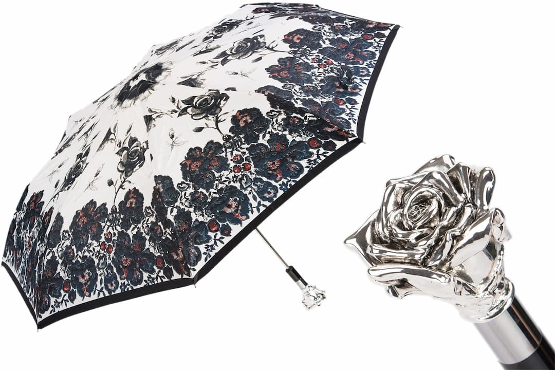 Pasotti - Luxury Silver Rose Folding Umbrella