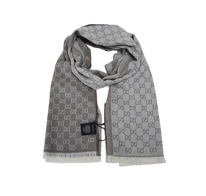 Gucci - Light Beige GG Monogram Webbing Reversible Wool and Silk Blend Scarf 