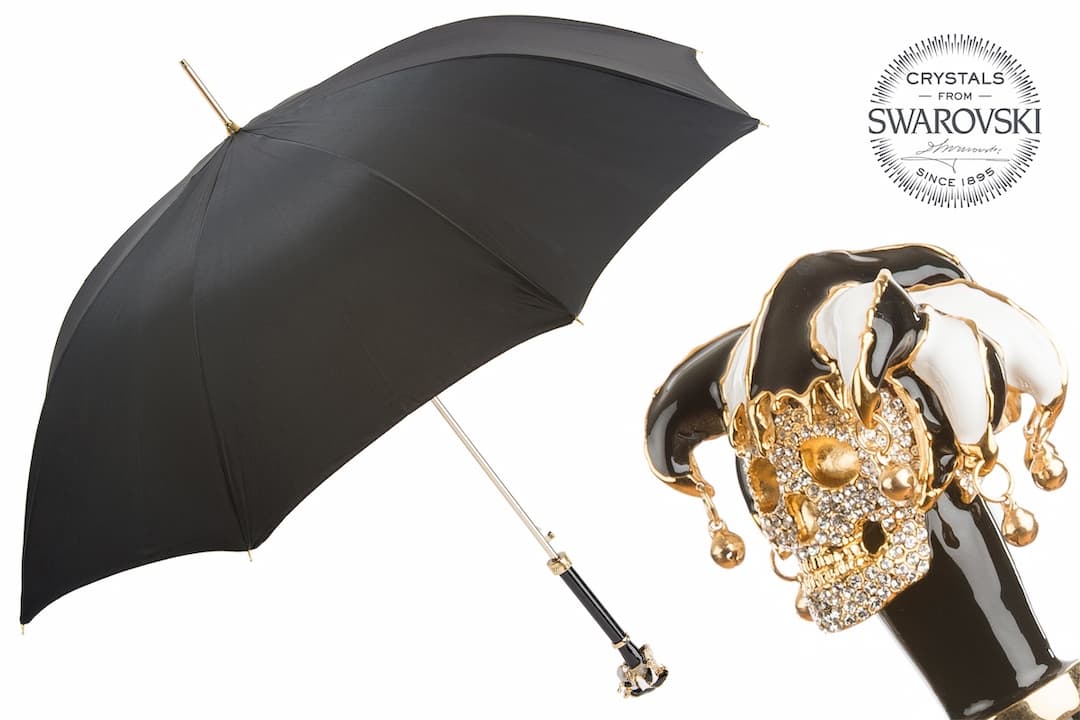 Pasotti Luxury Swarovski® Jester Skull Umbrella