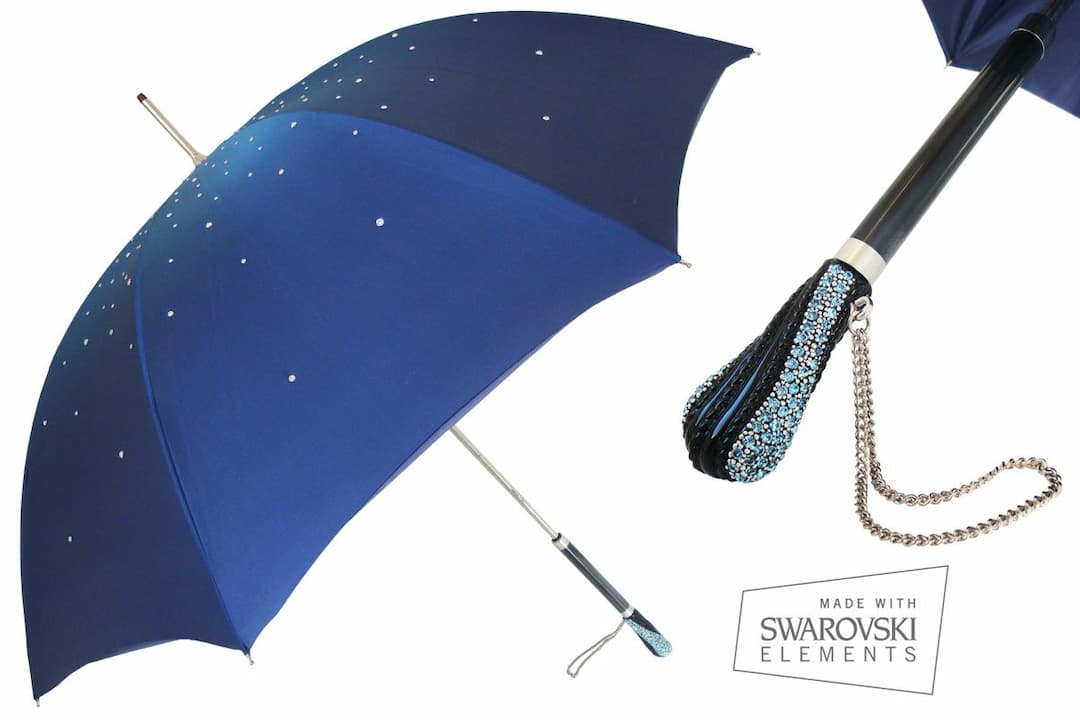 Pasotti Women Manual opening Double cloth Swarovski umbrella Blue