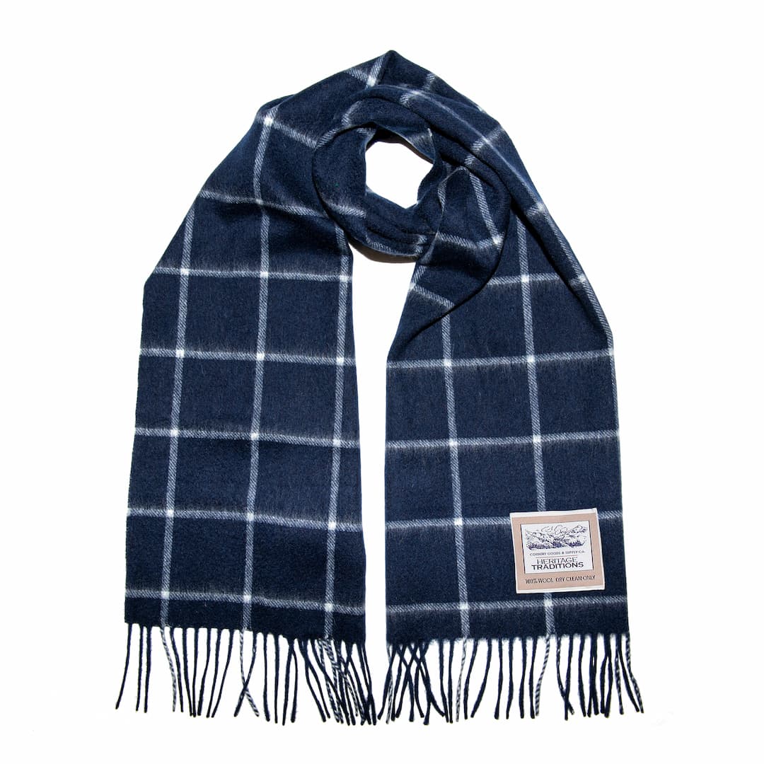 Heritage Traditions - 100% Wool Box Check Classic Brushed Wool Scarf - Navy Cream 
