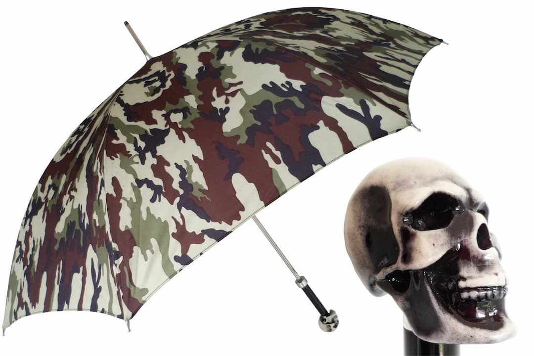 Pasotti Camouflage Print Luxury Umbrella with Skull Handle