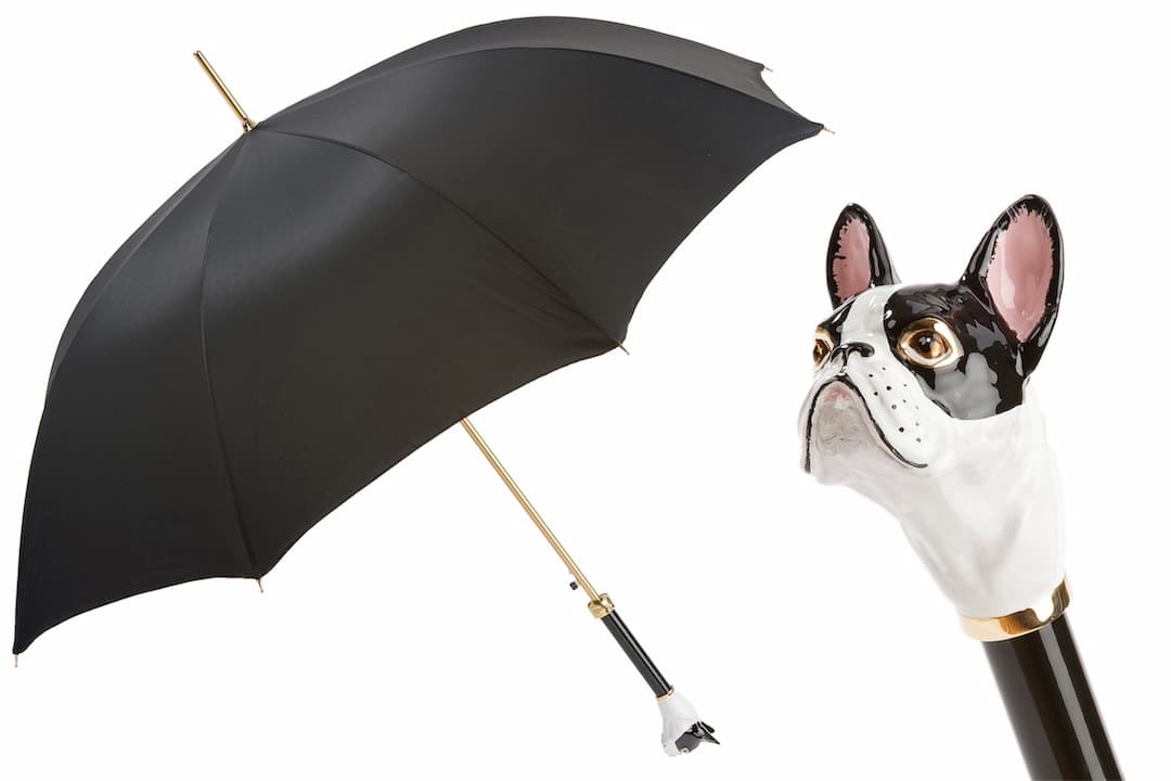 Pasotti Black Luxury Umbrella with French Bulldog Handle