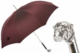 Pasotti Oxblood Luxury Umbrella with Silver Bulldog Handle