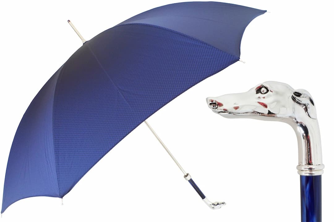Pasotti Royal Blue Luxury Umbrella with Silver Greyhound Handle