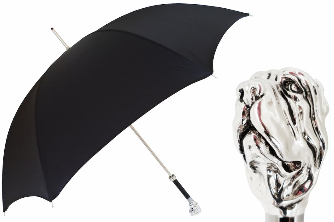 Pasotti Black Luxury Umbrella with Silver Mastiff Handle