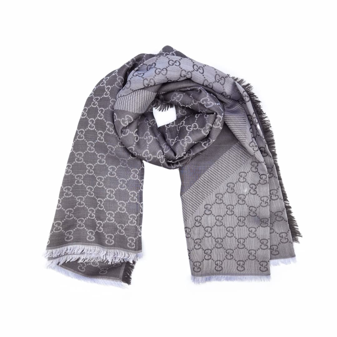 Gucci - Light Grey Silk & Wool Blend Scarf 