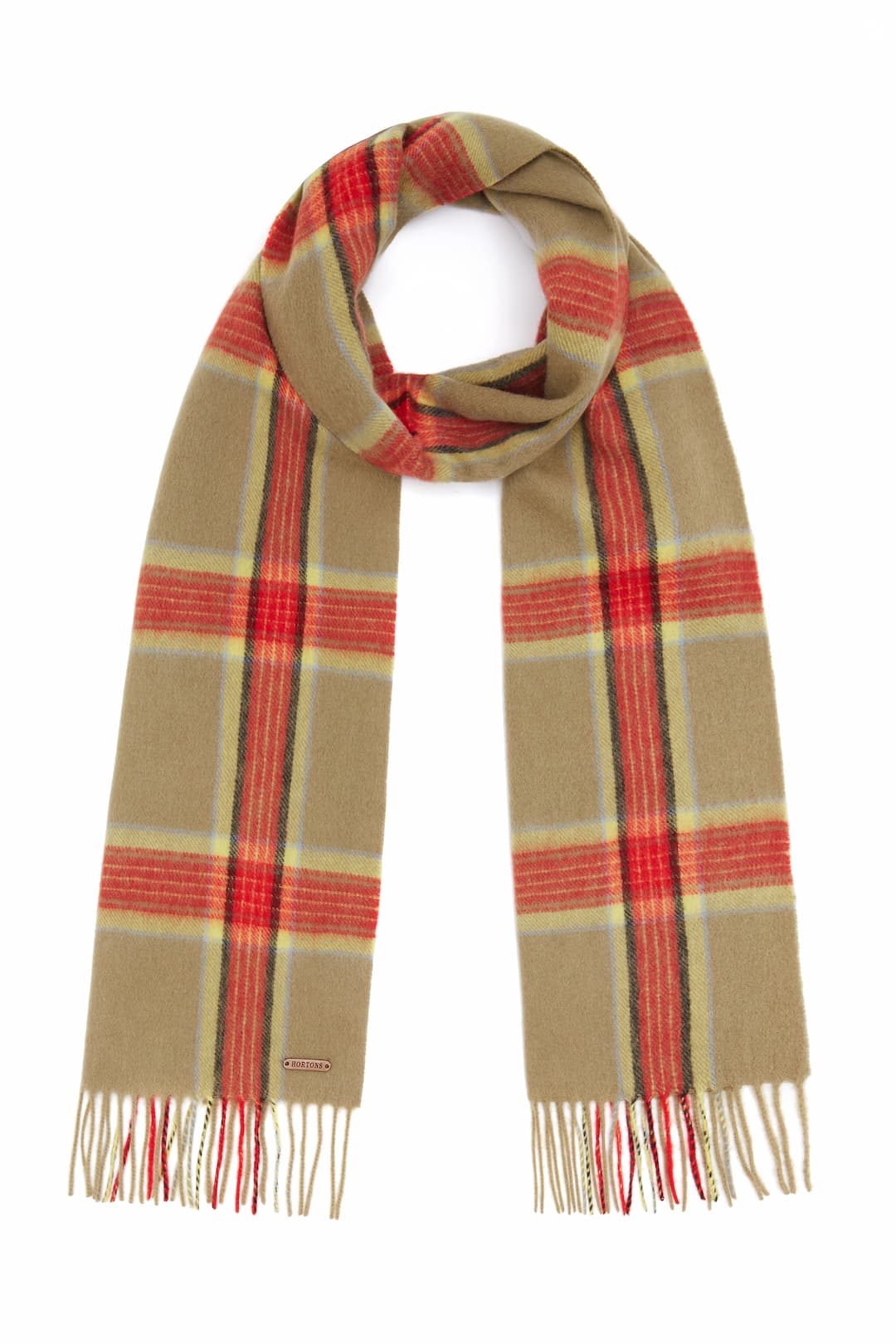 Hortons England - 100% Lambswool Checked Scarf - Red